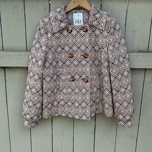 Tibi Wool Peacoat Geometric Print Houndstooth Seersucker Career Wear Sz 4